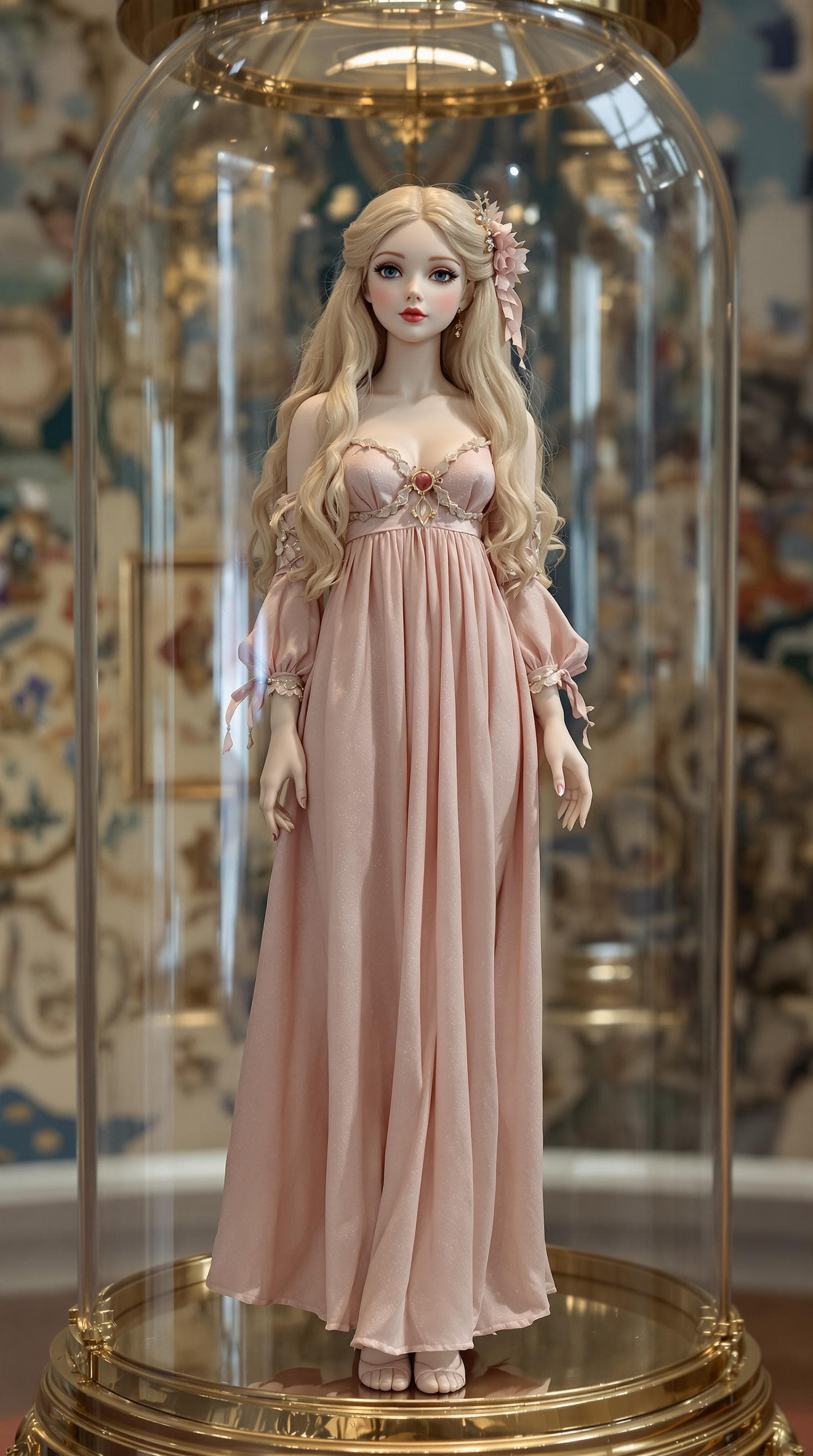 AI generated: professional photo of the most beautiful porcelain figurine girl in the world, (age 13), (standing o...