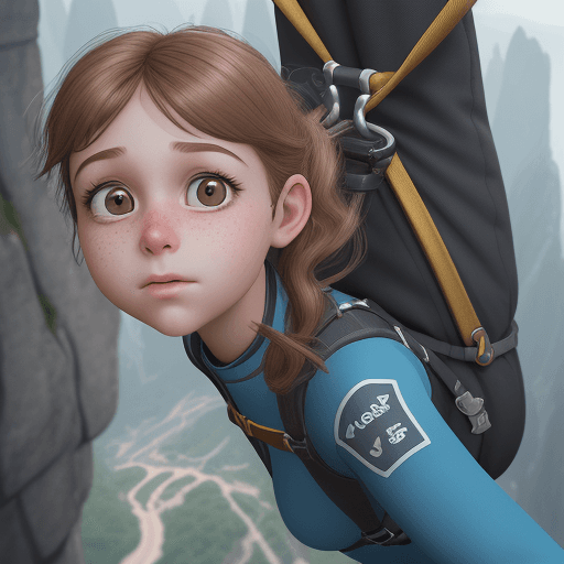 AI generated: a young girl in a abseil suit with a very courage expression, in the style of unreal engine 5, carto...