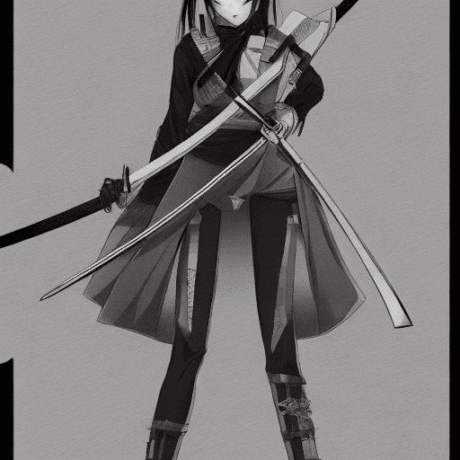 AI generated: portrait of a beautiful girl with katana, powerful leader,: anime drawing, anime,
