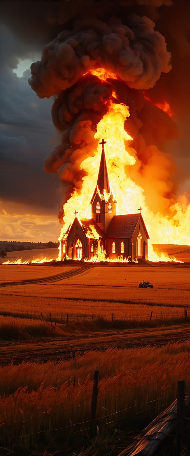 AI generated: can you make an image of like a countryside church like as the ones in far cry 5, in a field just bu...