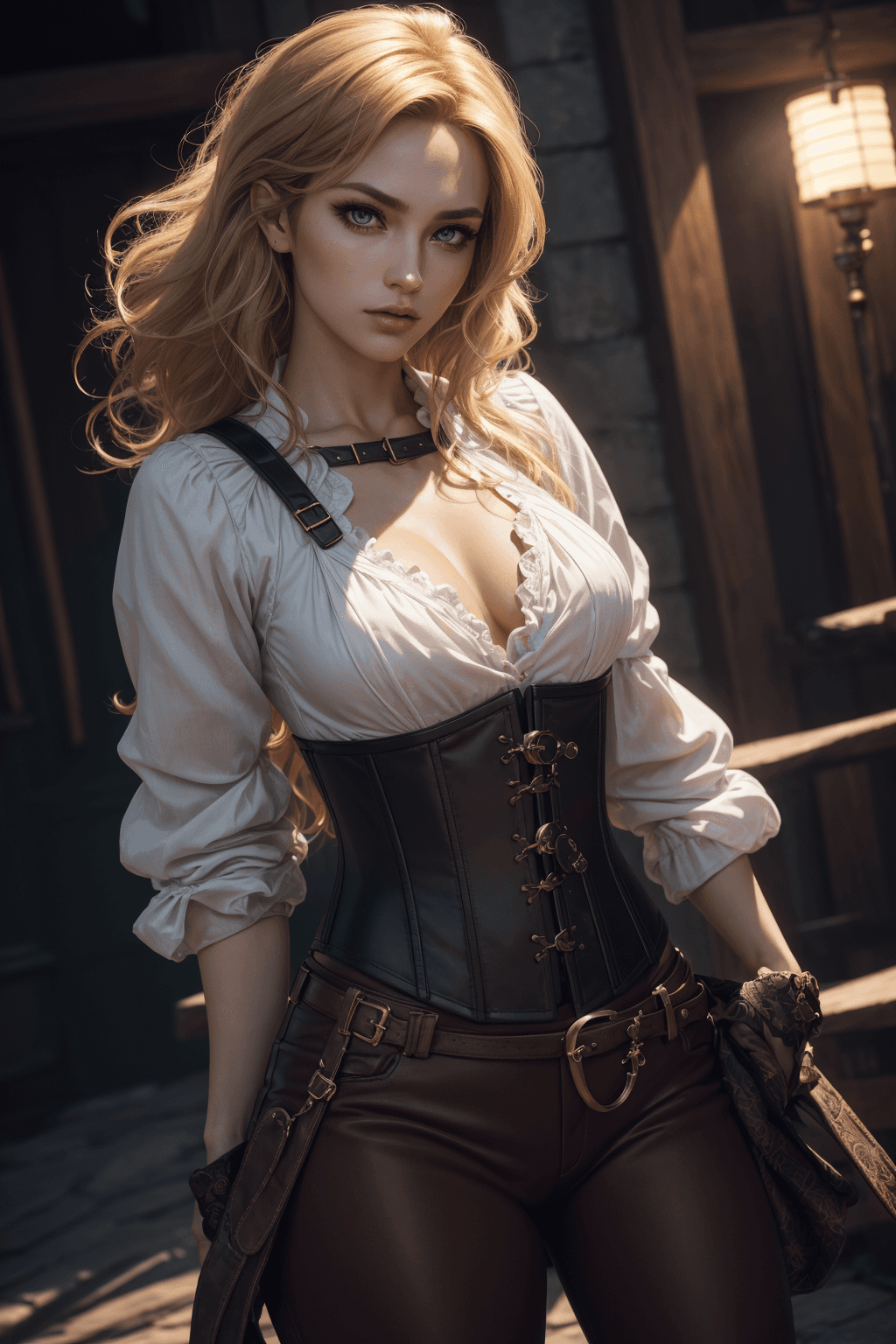 AI generated: swashbuckler, thief, adventuress, (1girl), Korean:1. 5, (Celtic:Romanian:0. 6),(hazel eyes):1.5, (br...