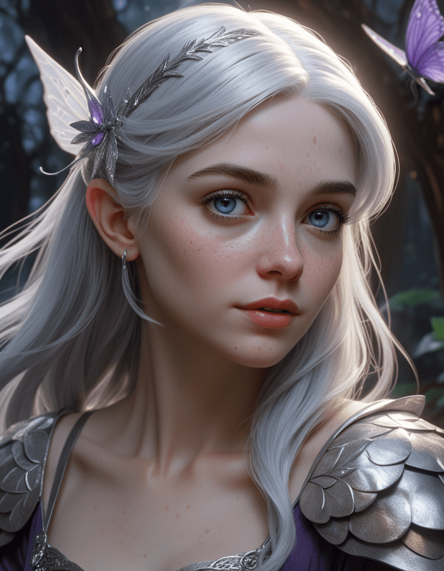 AI generated: Masterpiece, Stunning, Best quality, Third person, gameplay, fairy girl, pale skin, silver hair, fre...