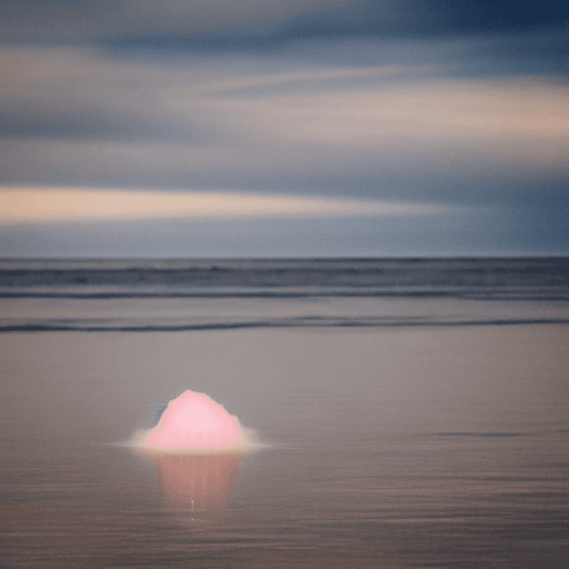 AI generated: A dreamy soft colour of a jellyfish flying over the sky. The ocean is calm. 