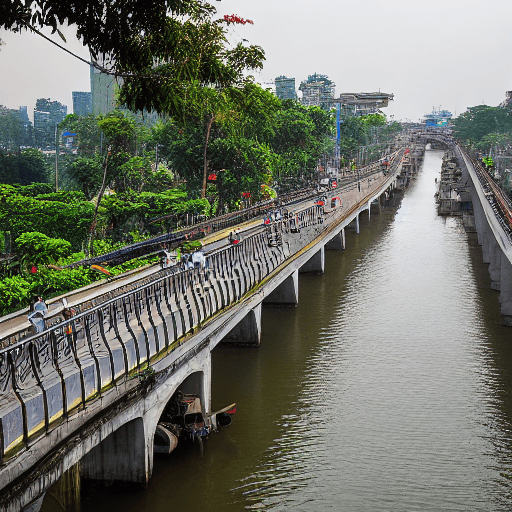 AI generated: Long Biên bridge in Hanoi, Vietnam