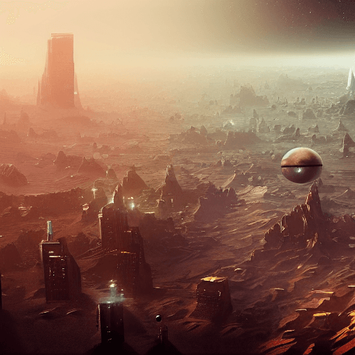 AI generated: space view alien megacity background inspired by artist yuri shwedoff on artstation