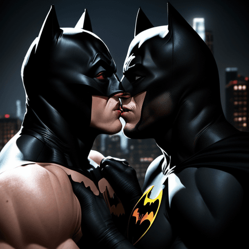 AI generated: (magmatica passionate and dramatic kiss between 2 handsome batmans:1. 5), (1 1960's batman and 1 202...