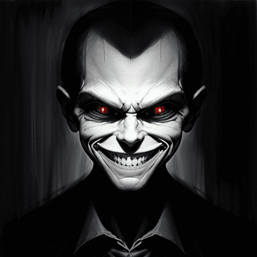 AI generated: A picture with a sinister smile, lingering, in the dark, 10k