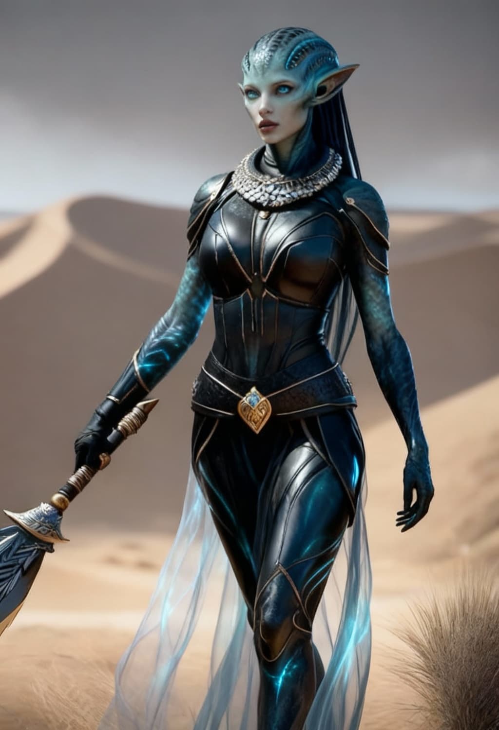 AI generated: Transform all anthropomorphic characters into elegant, anatomically refined hybrids blending human, ...