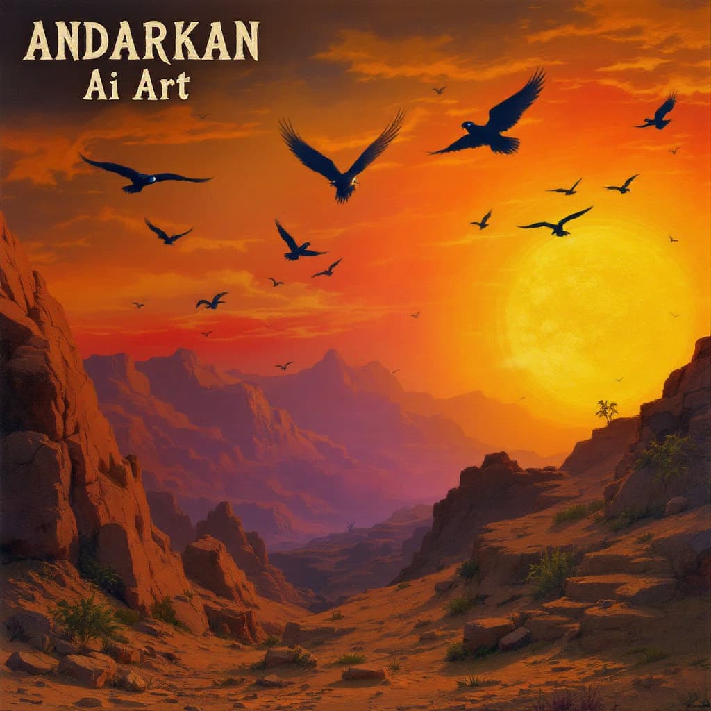 AI generated: (The text \"ANDARKAN Ai Art\" is prominently placed in the top left corner in stone textured bold wh...