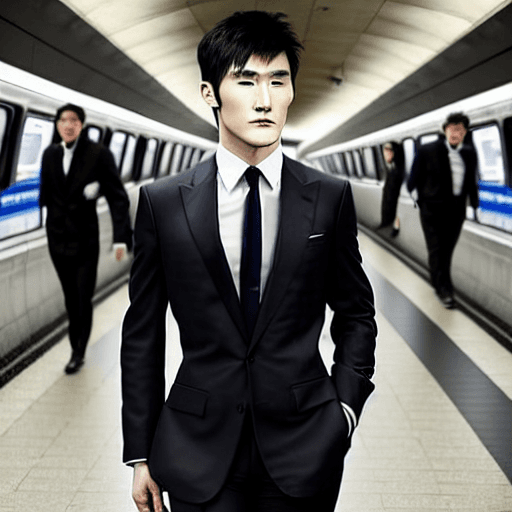 AI generated: Hyper realistic full body view of extremely handsome actor Yang Yang wearing a black suit and long t...