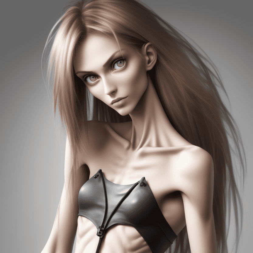 AI generated: extreme beautiful skinny face of skinny (almost anorexic) girl