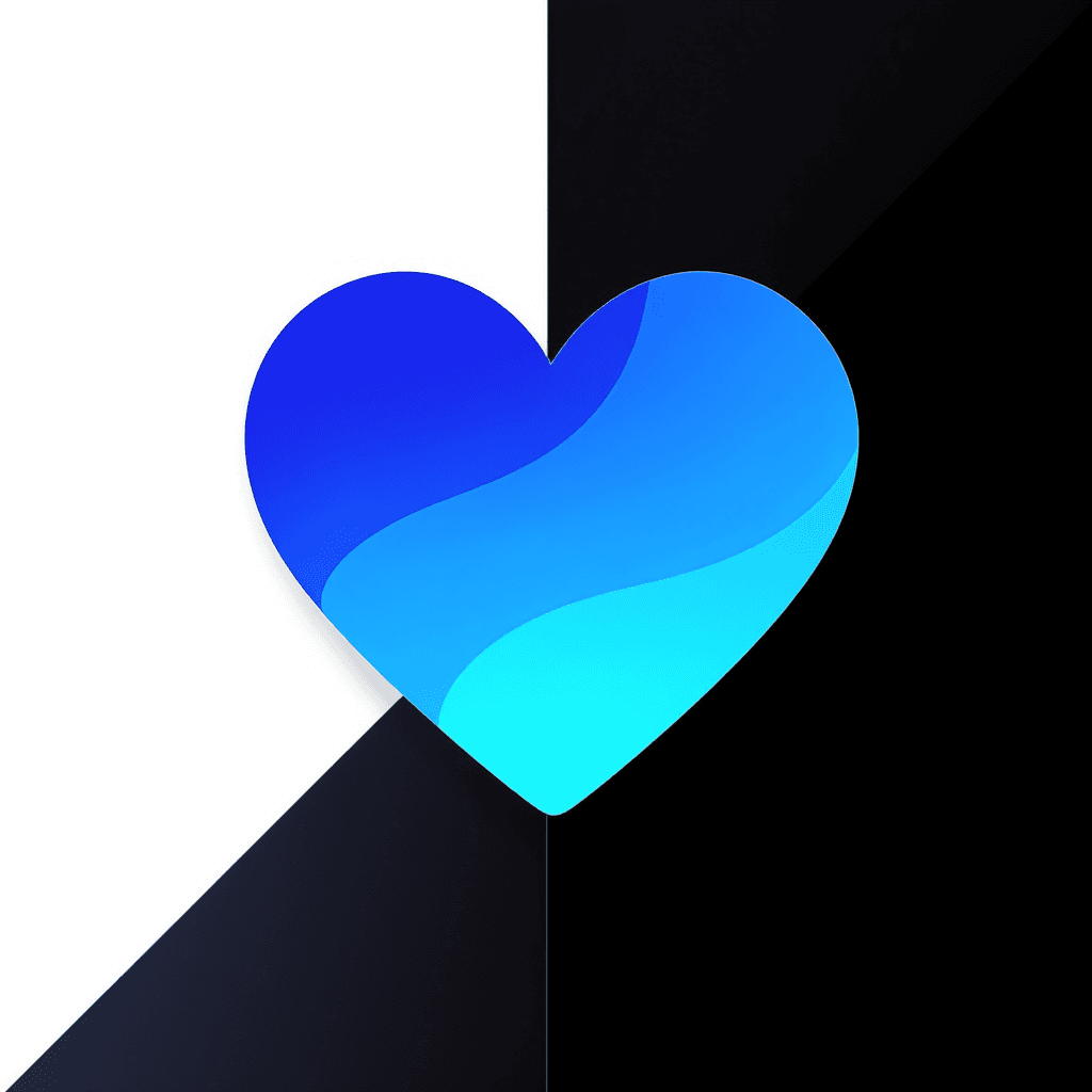AI generated: Create a modern, minimalistic blue heart logo on two backgrounds: pure white and pure black. The hea...