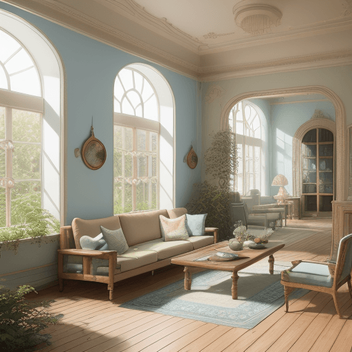 AI generated: High resolution photography interior design, dreamy sunken living room conversation pit, wooden floo...