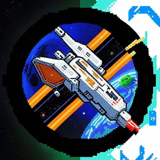 AI generated: 8 bit pixel art of a space shooter logo, --ar 16:9   --q 2, no blur, no ship