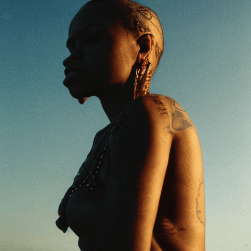 AI generated: hyper realistic photograph, portrait of a tattooed southamerican indigenous black woman, future punk...