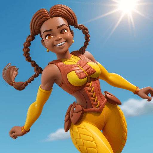 AI generated: brown skin braided hair cartoon 3D sunny bright Pixar-style image : super hero : full costume : cine...
