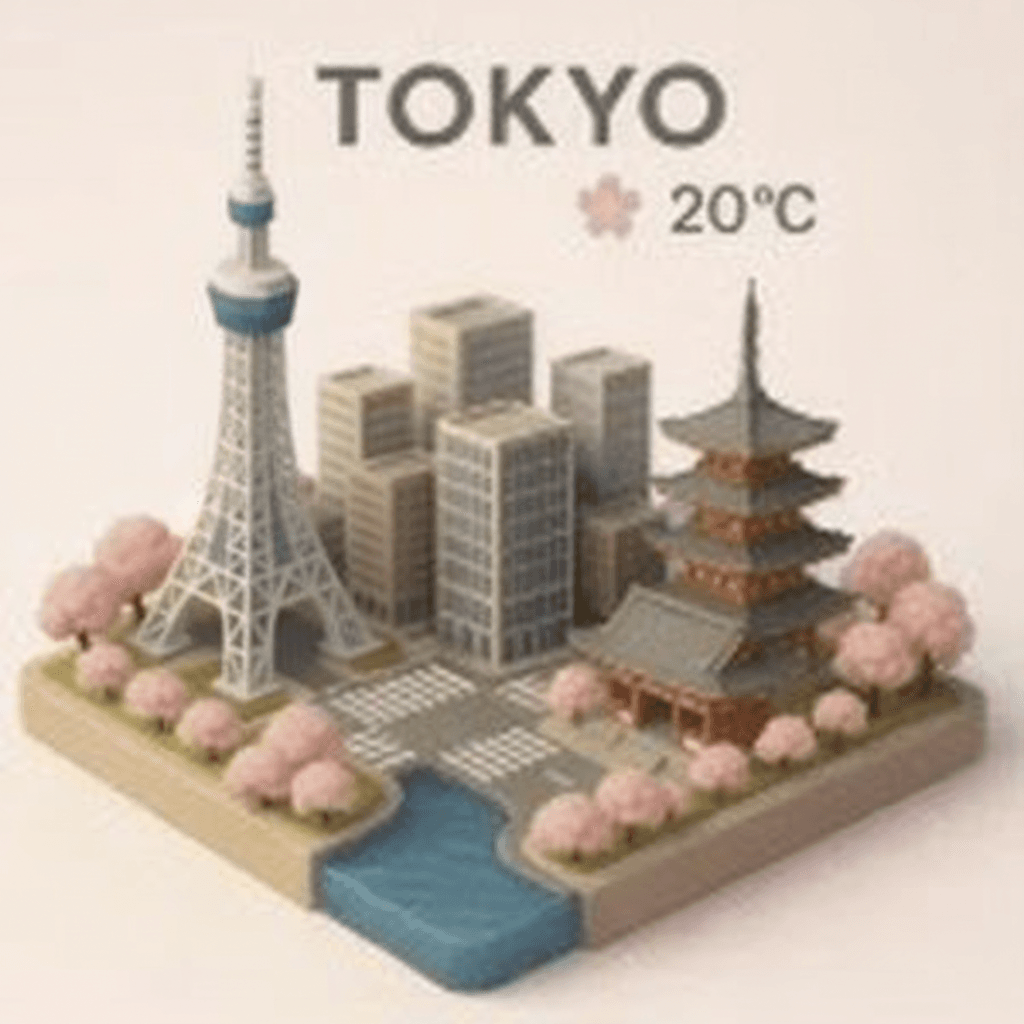 AI generated: Create a charming, isometric 3D illustration of a miniature Tokyo city scene. The entire composition...