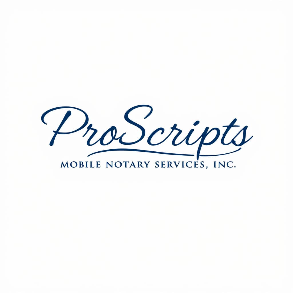 AI generated: Logo for a mobile notary business called ProScripts Mobile Notary Services, Inc. that is mutli-dimen...