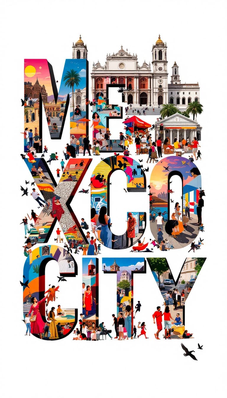 AI generated: A striking, high-contrast cinematic photo-style vertical collage that captures the essence of Mexico...