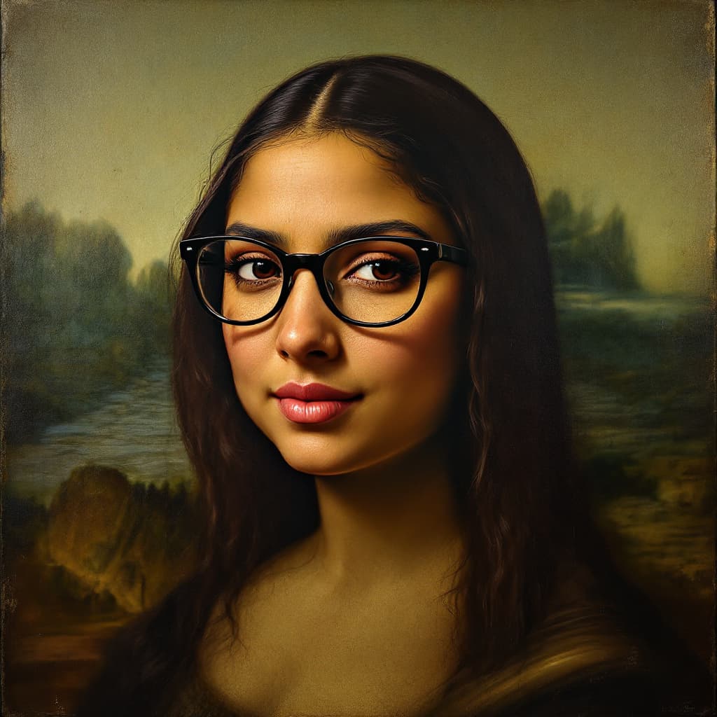 AI generated: Mona Lisa with Mia Khalifa's face. Keep all the image settings but change it to Mia Khalifa's recogn...