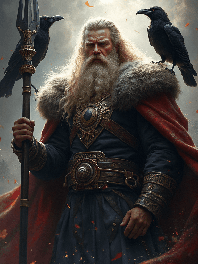 AI generated:  Imagine a scene depicting Odin, the Norse god, in a style similar to the old-time masters, akin to ...
