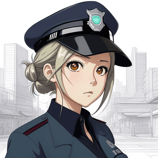 AI generated: perfect anime illustration, portrait of a police girl in city, art by studio ghibli, perfect face, b...
