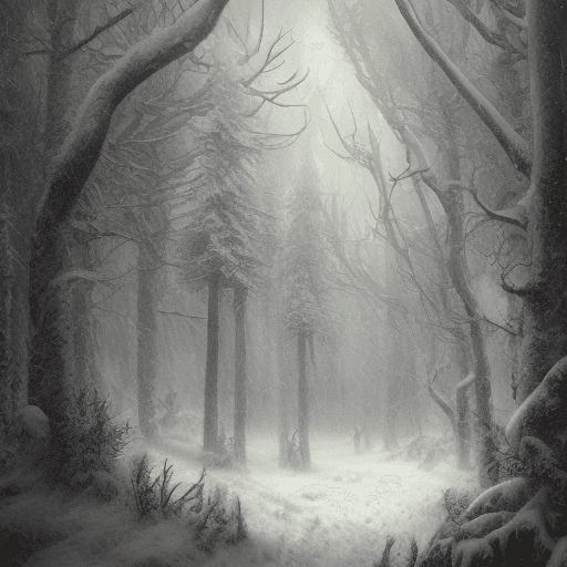 AI generated: "A highly detailed illustration of a medieval knight trudging through a fierce snowstorm in a dense,...