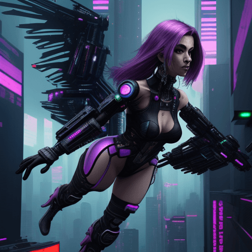 AI generated: Cyberpunk girl, female flying at modern cyberpunk fantasy world