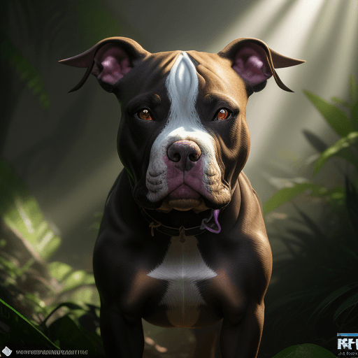 AI generated: fantasy bully style pitbull pup in the jungle, closeup, ultra detailed, fairy lighting, photorealist...