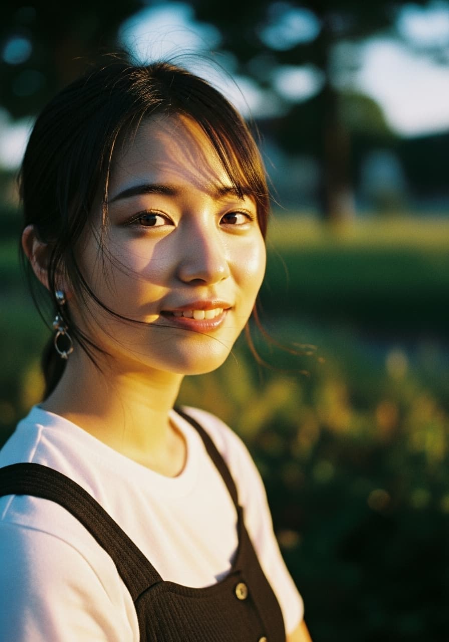 AI generated: Photo of a Japanese woman, in the style of Kodak Gold 200