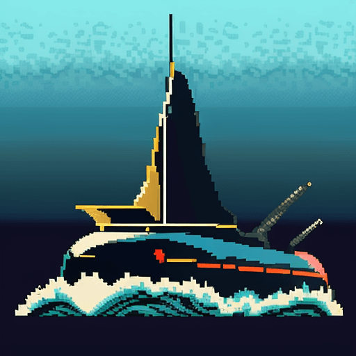 AI generated: 16bit pixel art of submarine, underwater, side, details