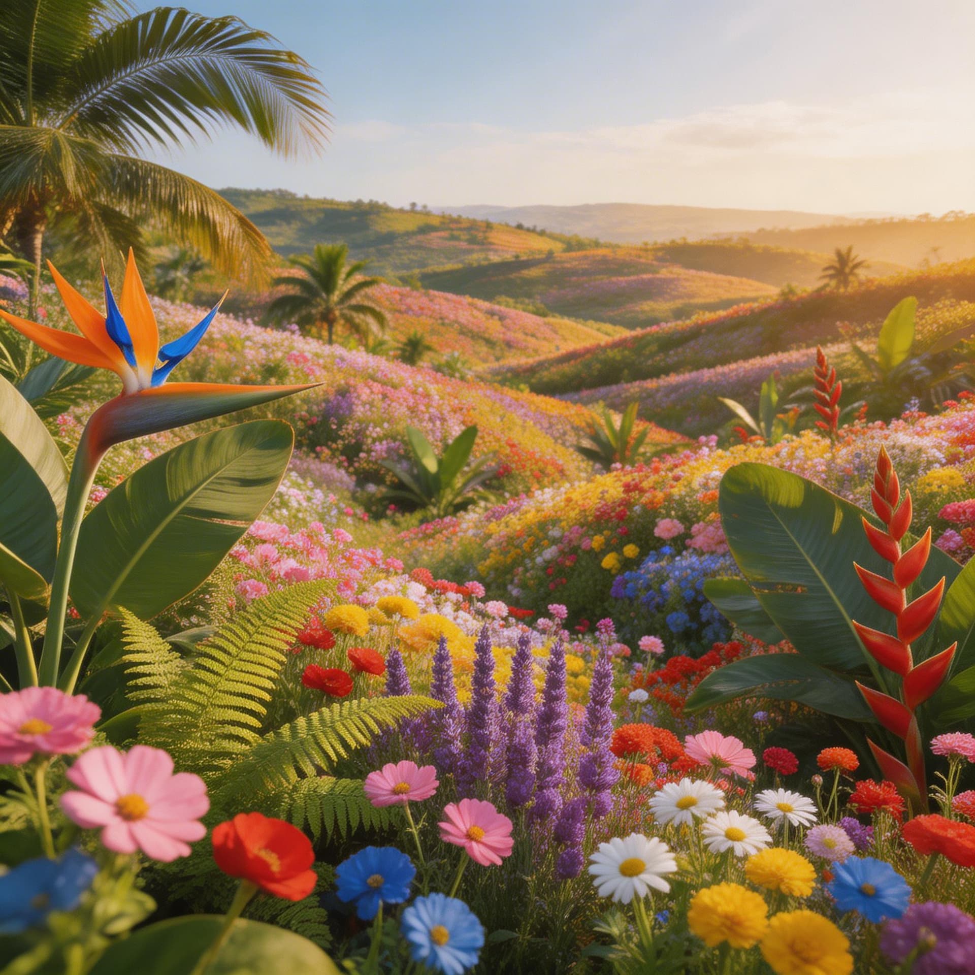 AI generated: advanced composition and color, extremely intricate flower fields, countless fresh flowers, and all ...
