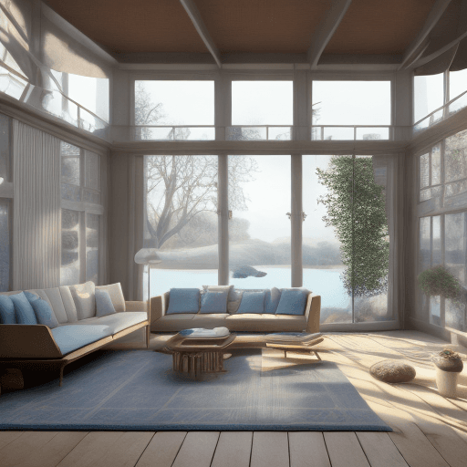 AI generated: High resolution photography interior design, dreamy sunken living room conversation pit, wooden floo...