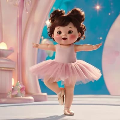 AI generated video: A cute chubby girl dancing ballet, wearing a soft pink tutu and ballet slippers. She has round cheek...