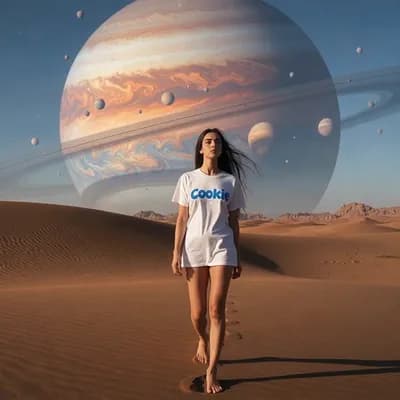AI generated video: the woman looks first to the right then to the left, confused, then walks towards the camera.