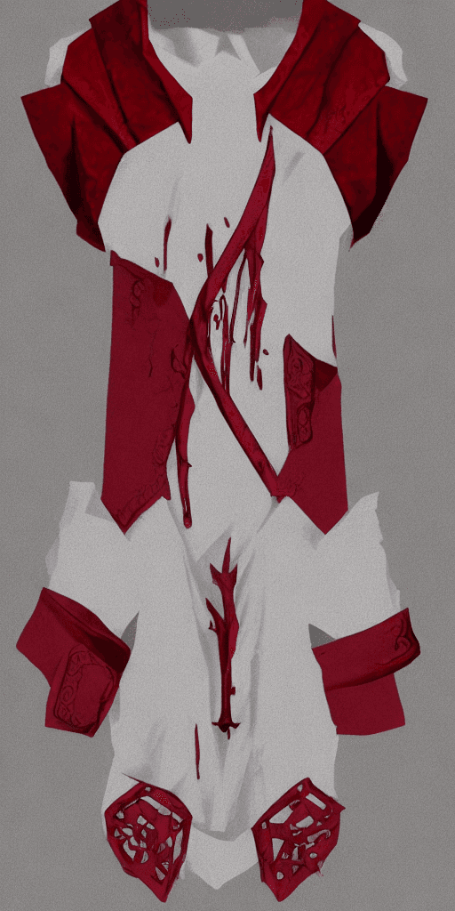 AI generated: man's scarlet shirt in gothic style on the white background, material silk, very symmetrical shirt, ...