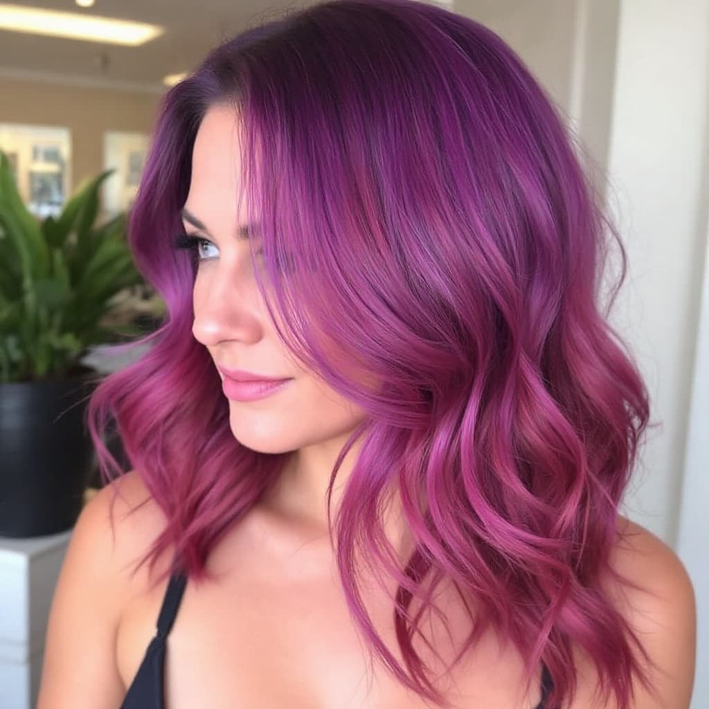 AI generated: Lavender magenta raspberry balayage women hair brown to bright