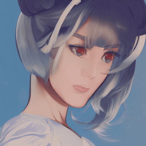AI generated: a close up of a woman in a white dress with a blue collar, portrait knights of zodiac girl, retro an...