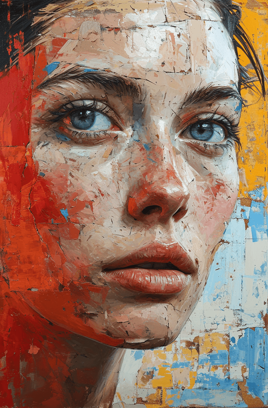 AI generated: art, in the style of fragmented portraiture, derek gores, kathrin longhurst, made of cardboard, rust...