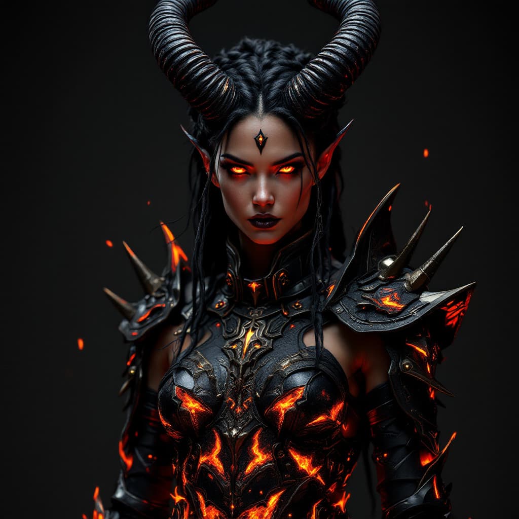 AI generated: an ultra-realistic, full-body portrait of a captivating demon warrior woman, radiating dark power an...