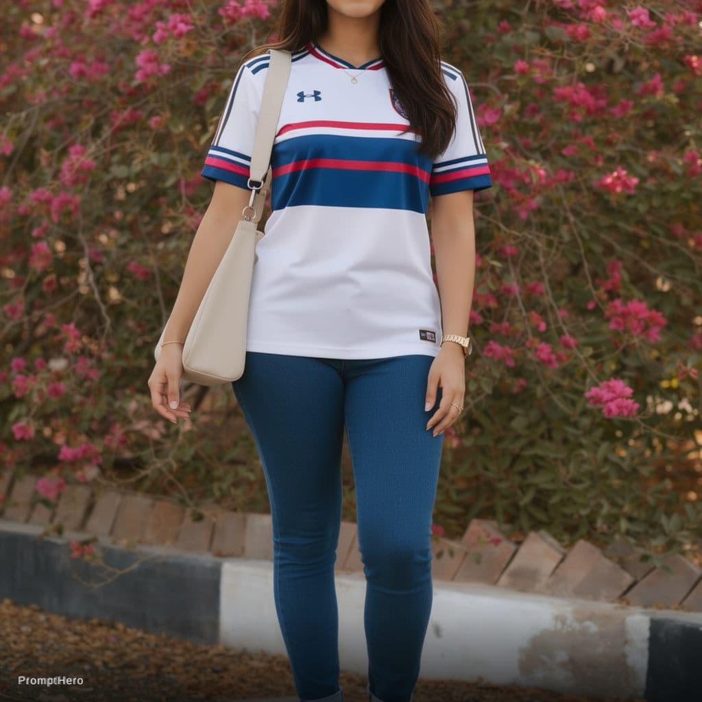 AI generated: Girl change dress in to jean an jersey 