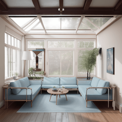 AI generated: High resolution photography interior design, dreamy sunken living room conversation pit, wooden floo...