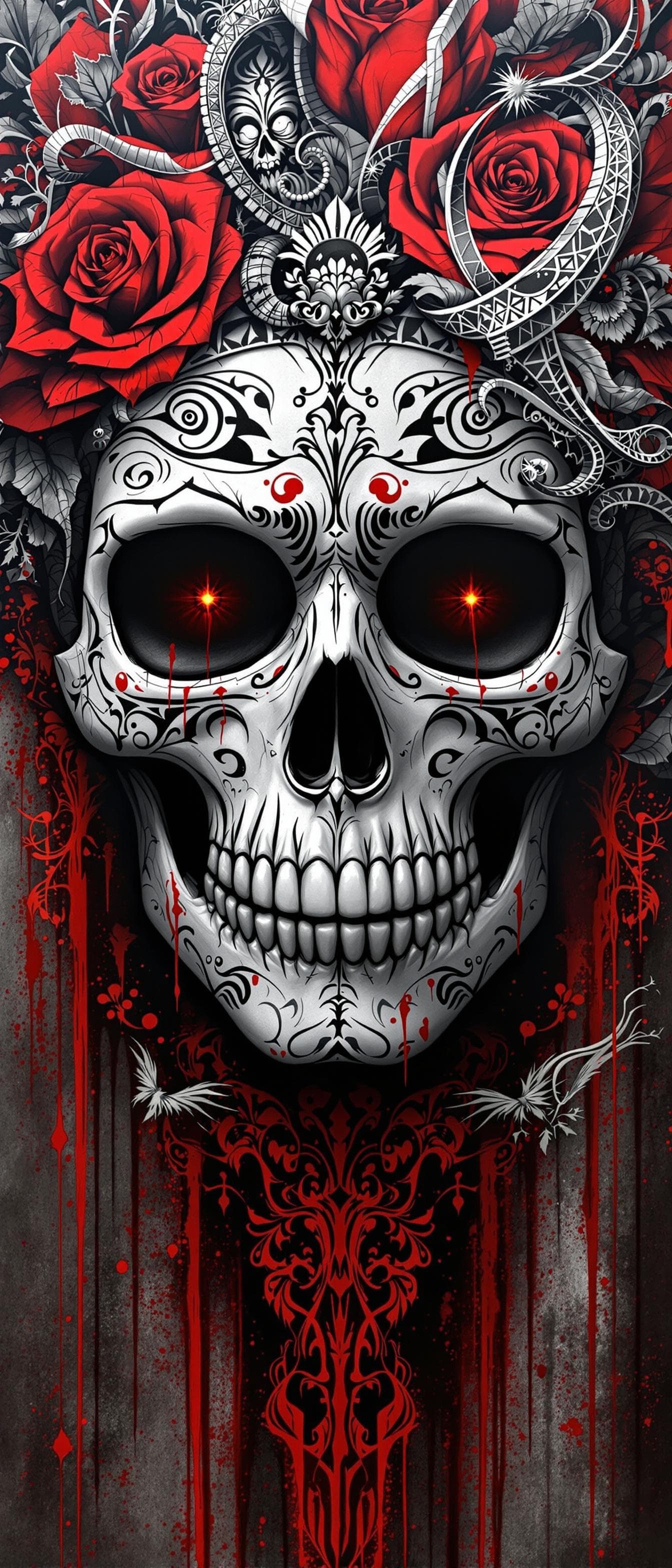 AI generated: the skull, day of the dead art by linyu hong, in the style of dark white and red, graffiti art, real...