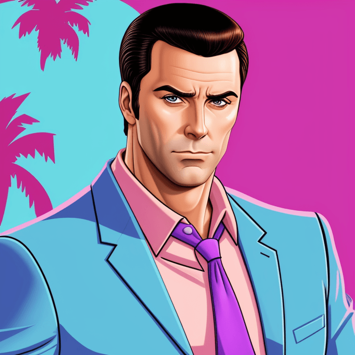 AI generated: Vice city style Portrait of Sterling Archer 