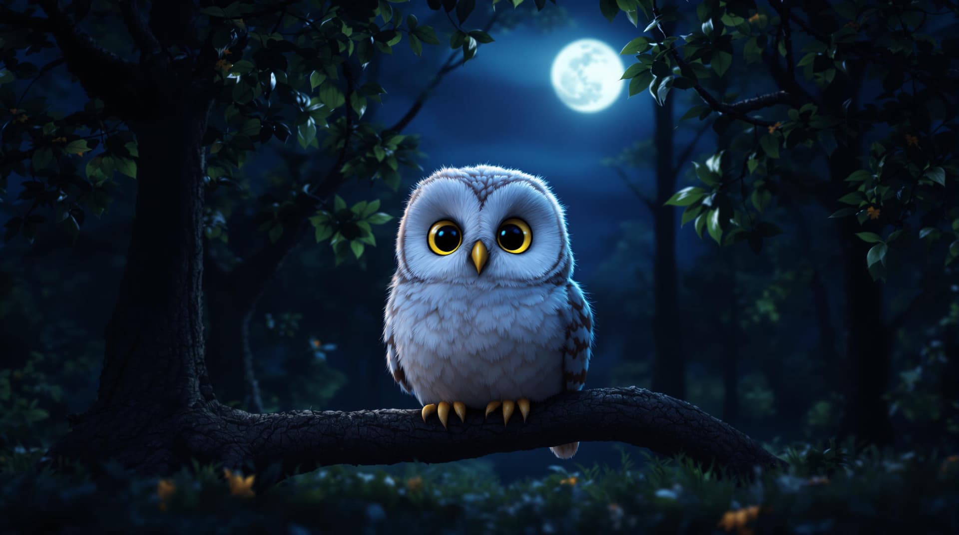 AI generated: fluffy owl sitting in the trees looking at camera, beautiful background, forest, octane render, nigh...