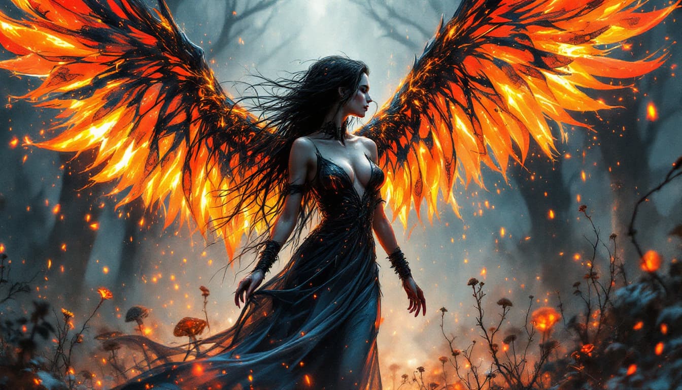 AI generated: ((("DARK PHOENIX")))Dark Fantasy steampunk character font text, page sketch, hand-painted, descripti...