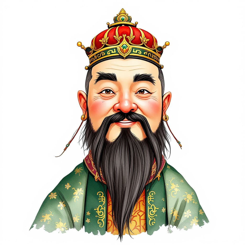 AI generated: The Yellow Emperor, a Chinese male, has a round face, as if his face is slightly red after drinking ...