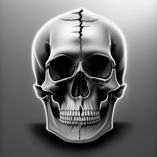 AI generated: pencil drawing, human skull merged with small silicon chipset on top, front lighting, raytracing det...