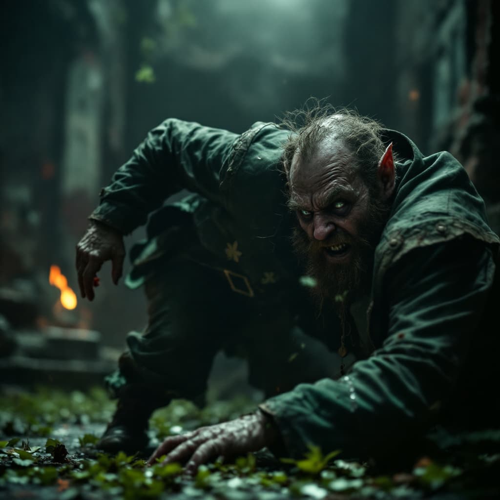 AI generated: Joe Rogan catches a leprechaun breaking onto his set during a podcast and chases after it in a panic...