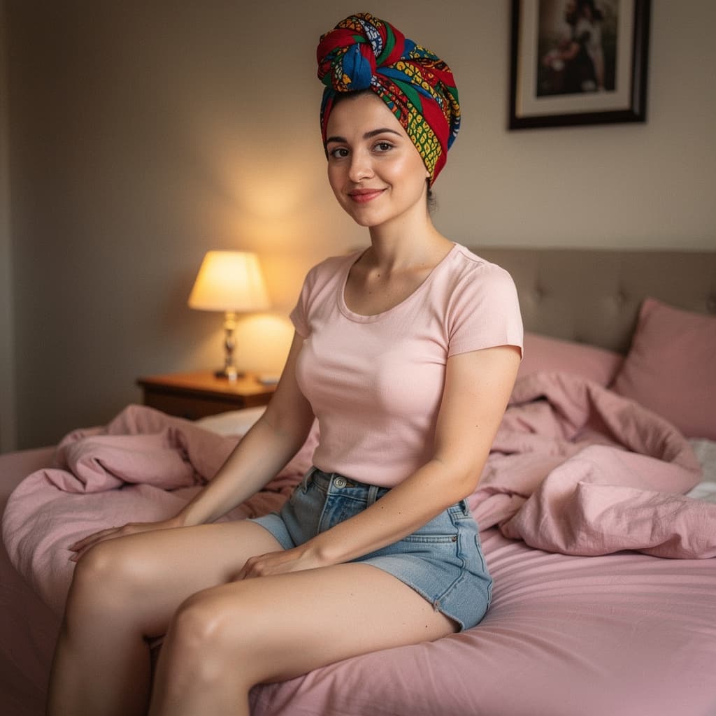 AI generated: Fishy white skinned Turkish woman with a turban is waiting in a doggy position on the bed in the bed...